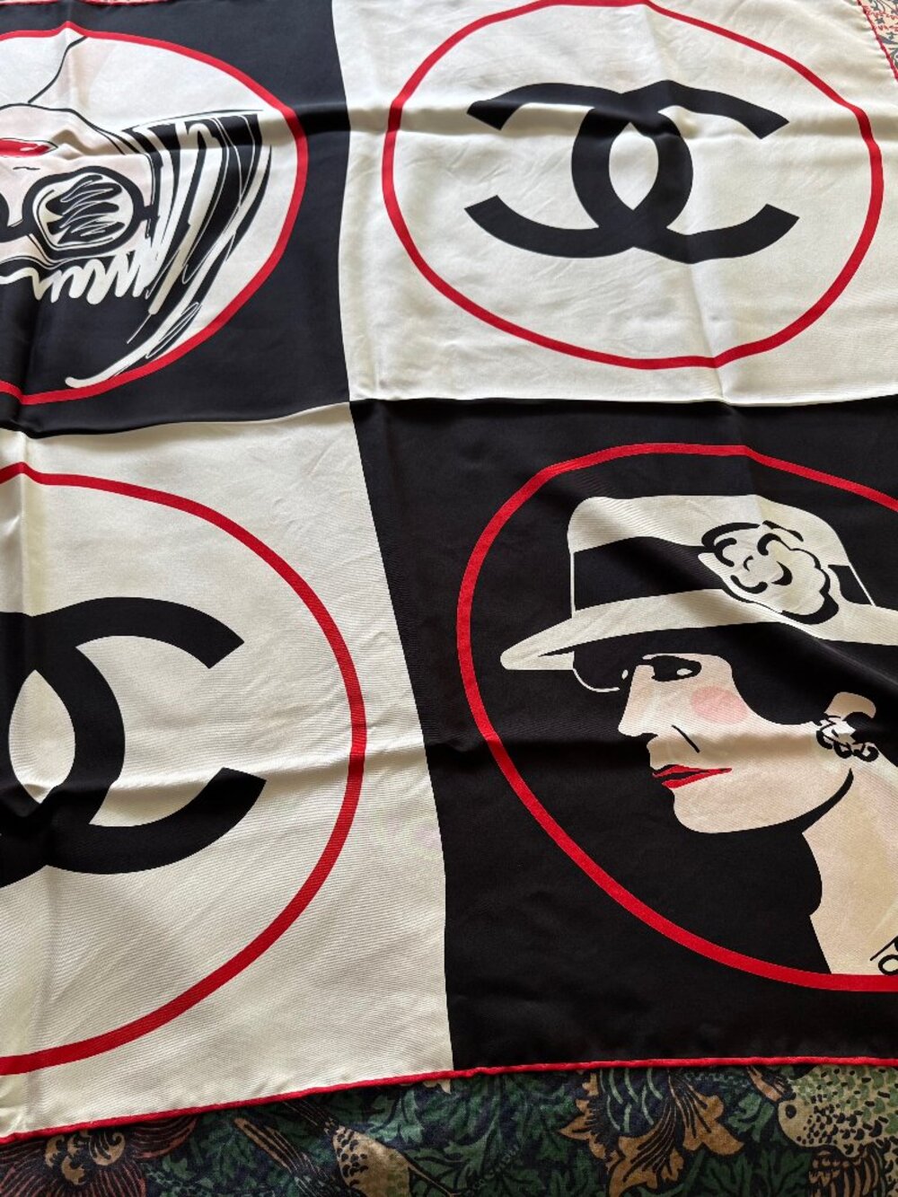 Rare Vintage Chanel Scarf with Coco Chanel Portraits Silk
